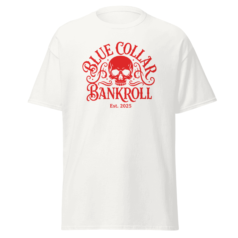 Blue Collar Bankroll White Tee (Red Logo)