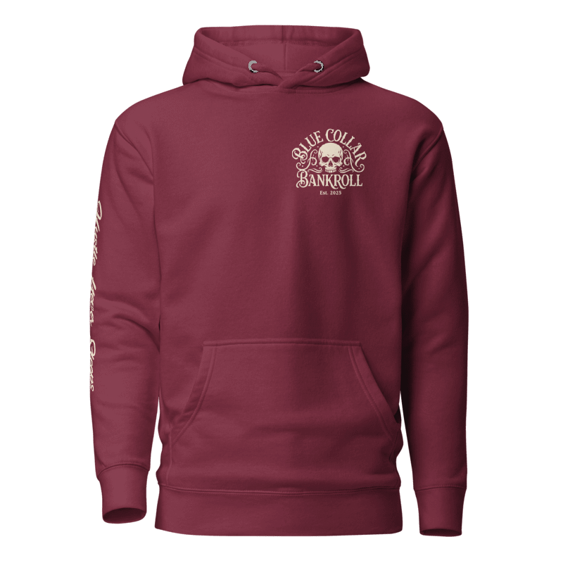 Blue Collar Bombshell Maroon Hoodie - Pinup Girl Graphic | Blue Collar Bankroll