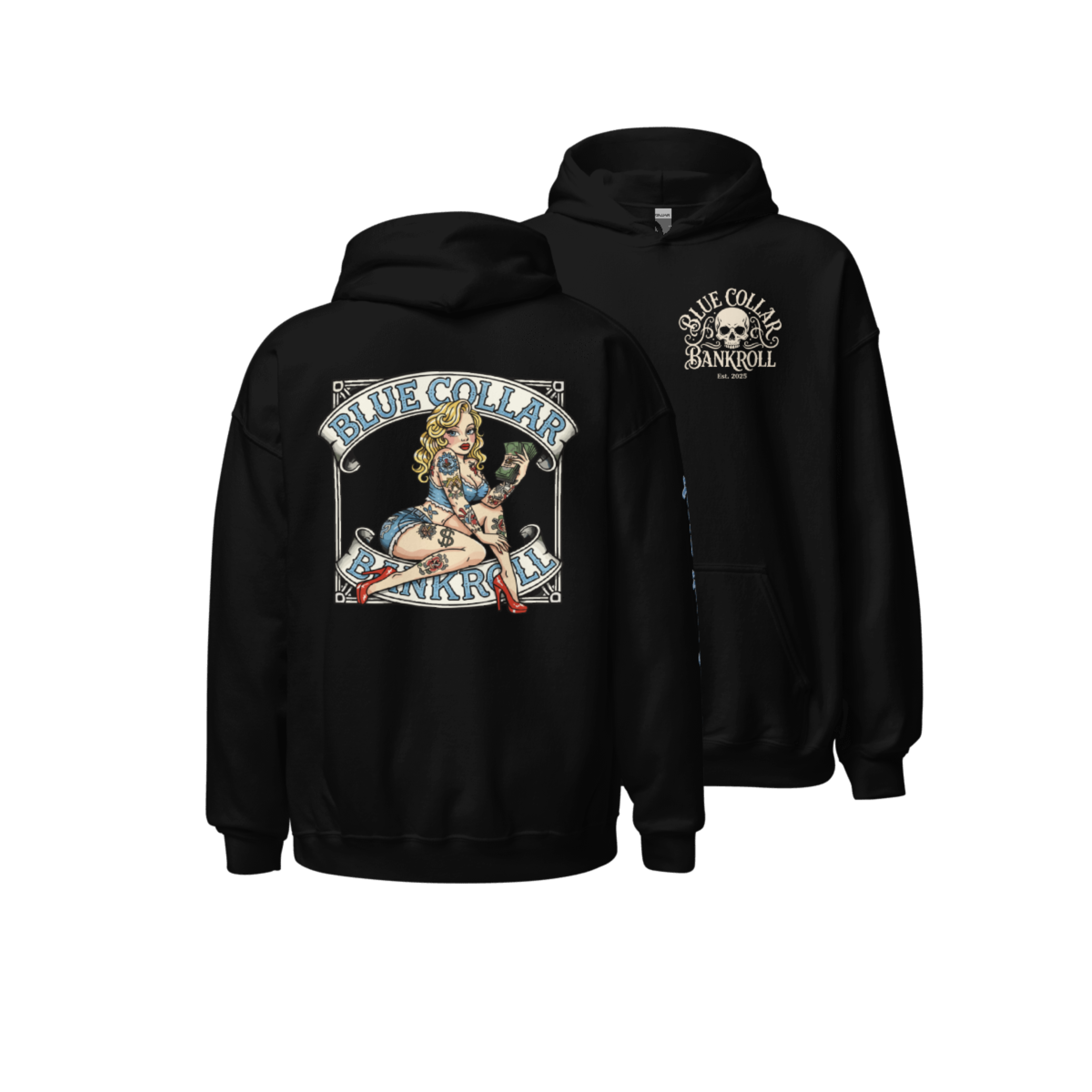 Blue Collar Bombshell Hoodie - Pinup Girl Graphic | Blue Collar Bankroll