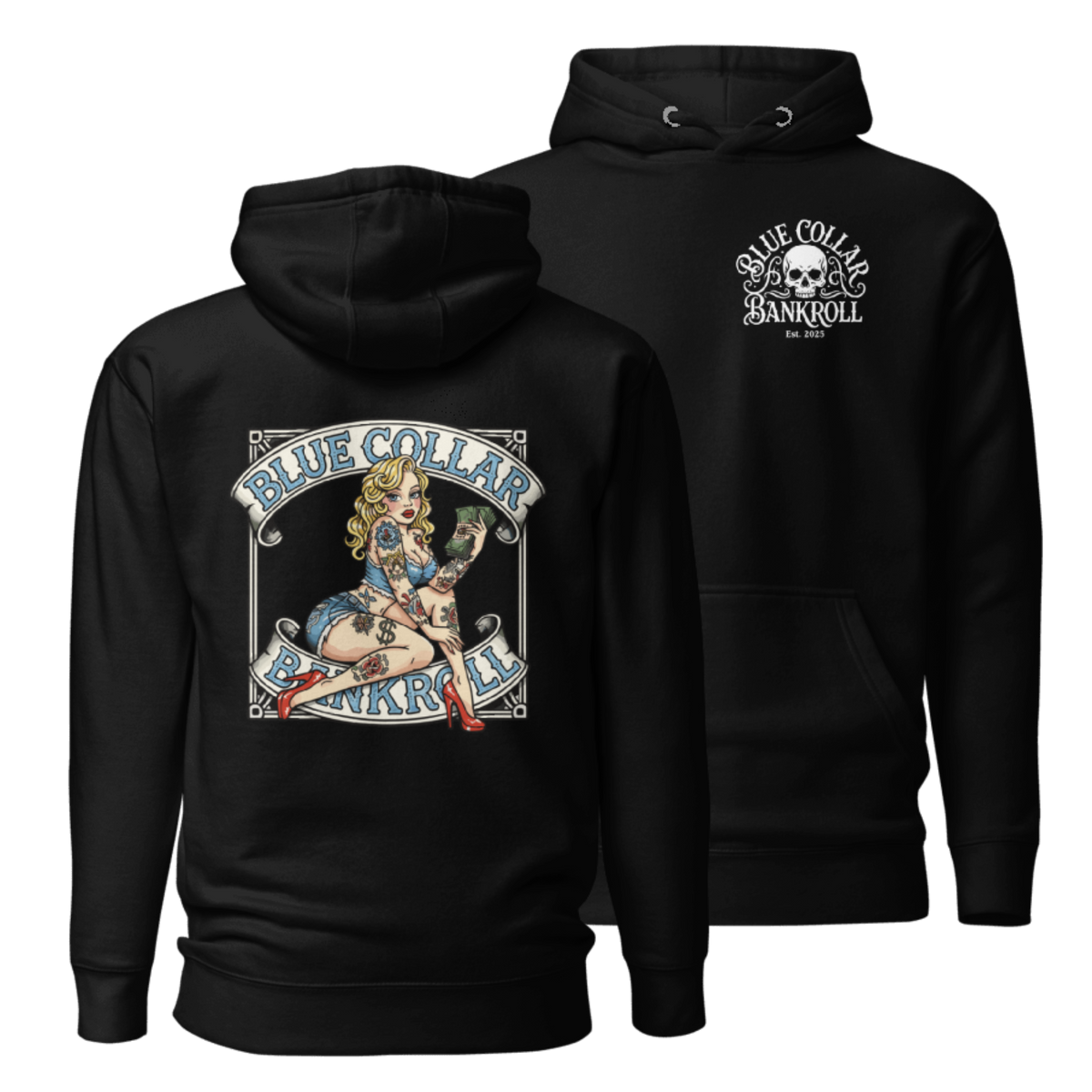Blue Collar Bombshell Hoodie - Pinup Girl Graphic | Blue Collar Bankroll