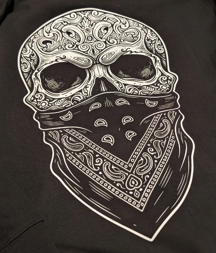Close-up photo of the Overtime Bandit Hoodie - Big Logo Back