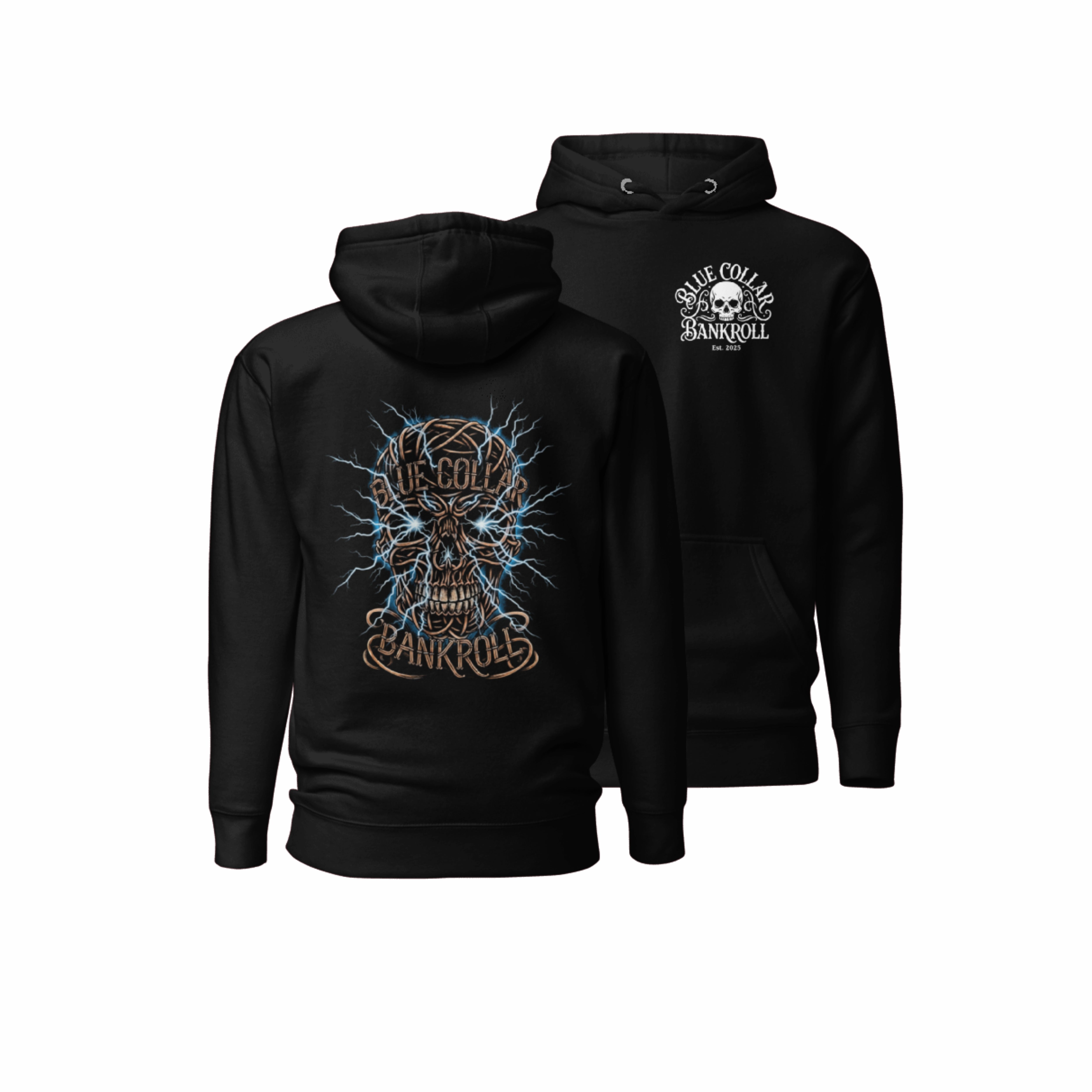 Blue Collar Sparky Black Hoodie - Electrician Graphic | Blue Collar Bankroll